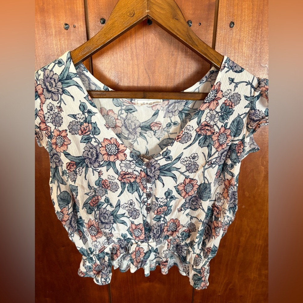 Flowery blouse, size large.
